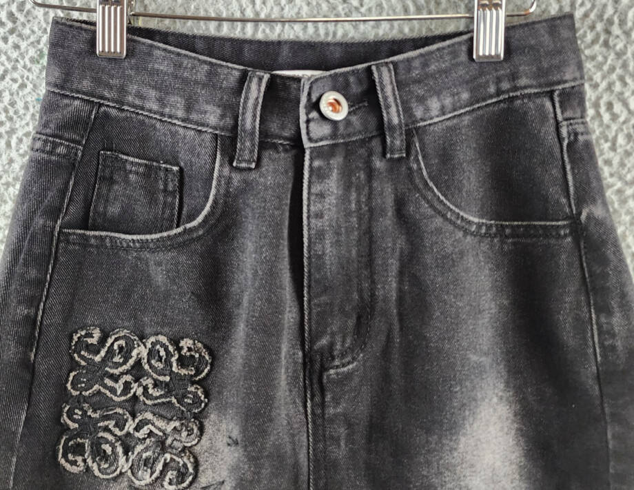 MADONNA & CO. Mini Denim Skirt Women's S Black Faded Zip Fly & Button Closure