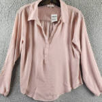 Milano Collared Henley Blouse Women's Medium Mauve Solid Long Sleeve Pullover