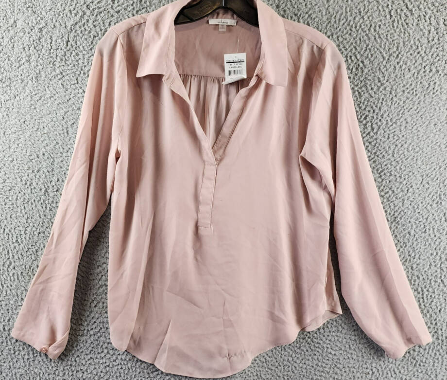Milano Collared Henley Blouse Women's Medium Mauve Solid Long Sleeve Pullover