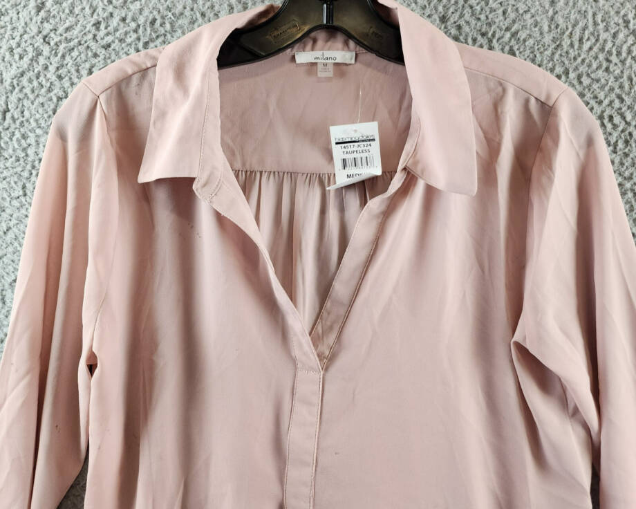 Milano Collared Henley Blouse Women's Medium Mauve Solid Long Sleeve Pullover