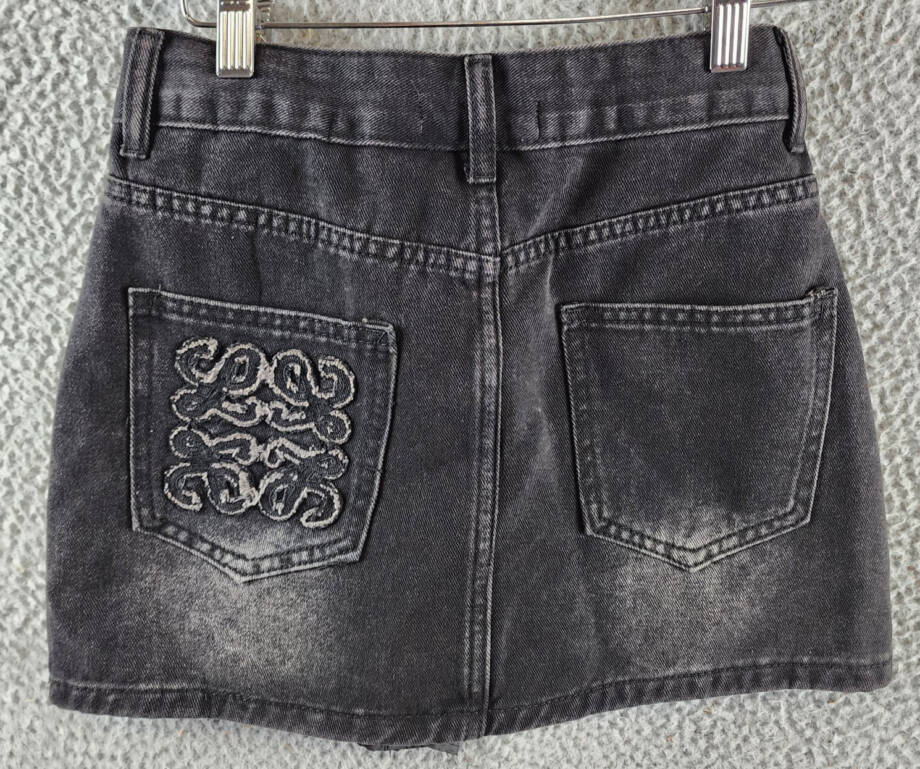 MADONNA & CO. Mini Denim Skirt Women's S Black Faded Zip Fly & Button Closure