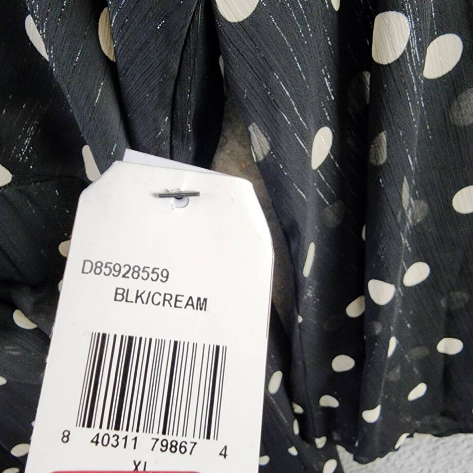 Emma & Michelle Faux Wrap Dress Womens XL Black/White Dot Snap Front Button Back