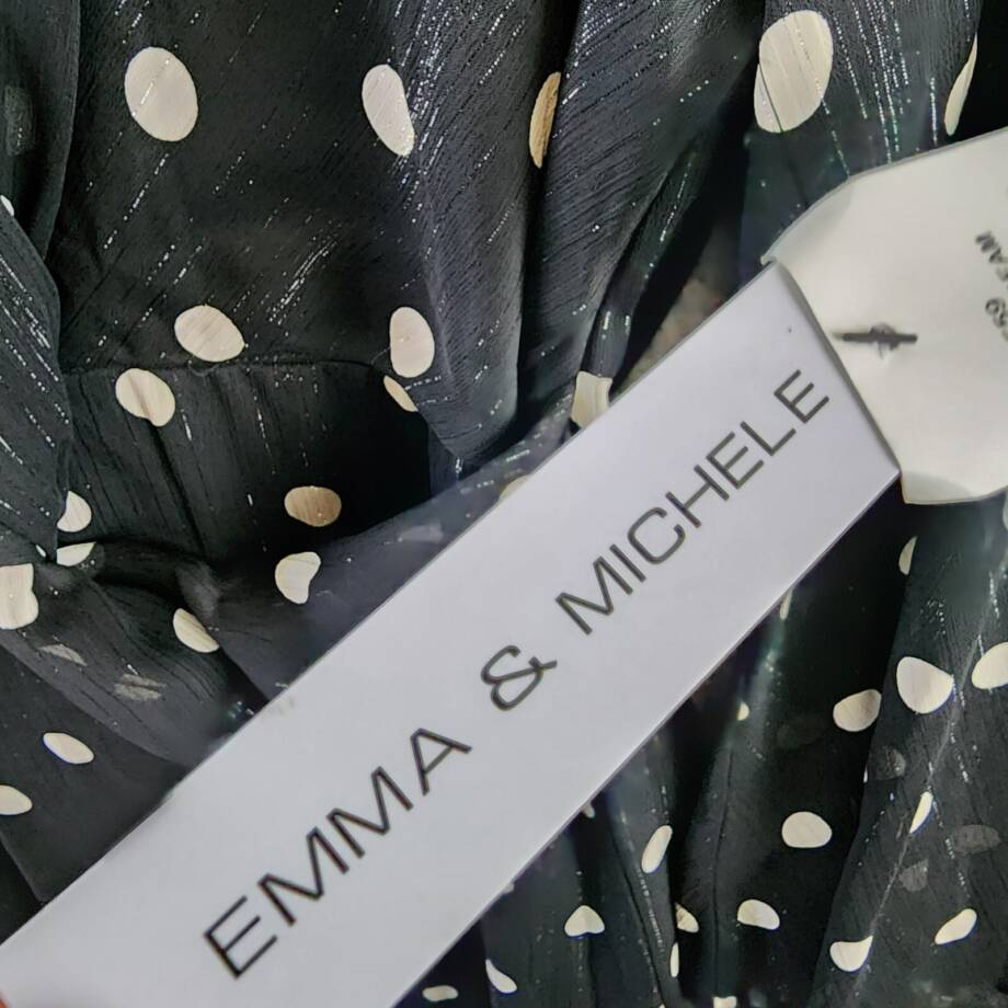 Emma & Michelle Faux Wrap Dress Womens XL Black/White Dot Snap Front Button Back