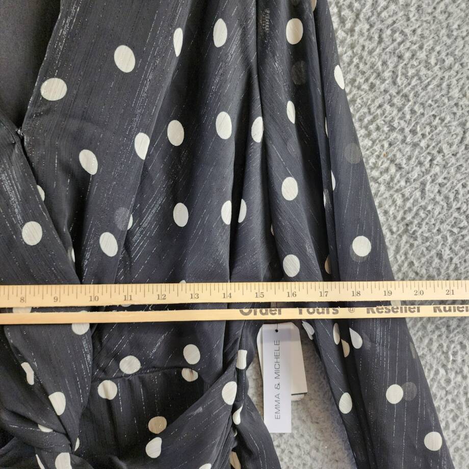 Emma & Michelle Faux Wrap Dress Womens XL Black/White Dot Snap Front Button Back