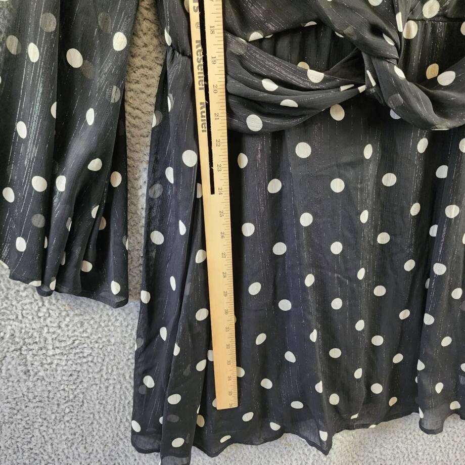 Emma & Michelle Faux Wrap Dress Womens XL Black/White Dot Snap Front Button Back