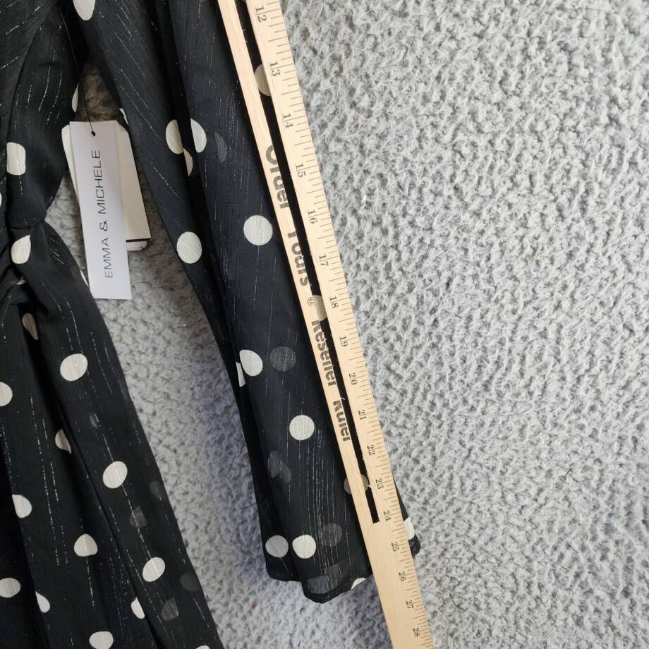 Emma & Michelle Faux Wrap Dress Womens XL Black/White Dot Snap Front Button Back