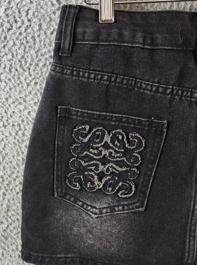 MADONNA & CO. Mini Denim Skirt Women's S Black Faded Zip Fly & Button Closure