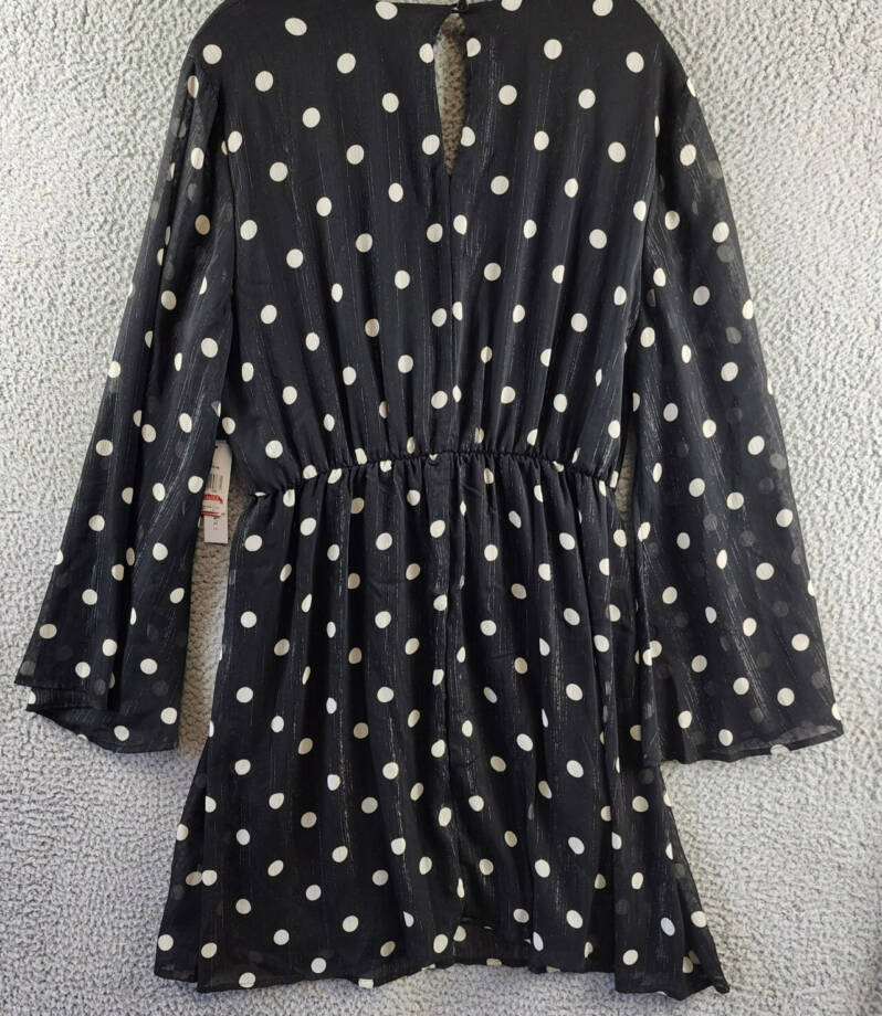 Emma & Michelle Faux Wrap Dress Womens XL Black/White Dot Snap Front Button Back