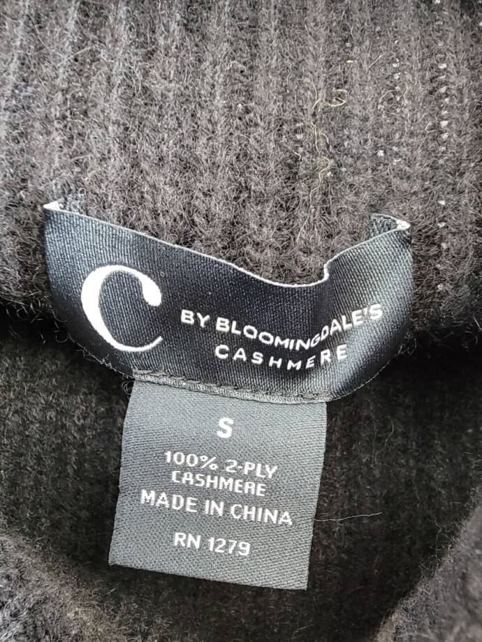 C by Bloomingdale's Cashmere Funnel Neck Sweater Women's S Black Short Sleeve