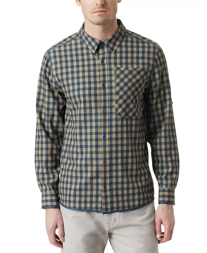 BASS OUTDOOR Cool Plaid Long-Sleeve Shirt Mens S Kelp Small Buffalo Patch Pocket