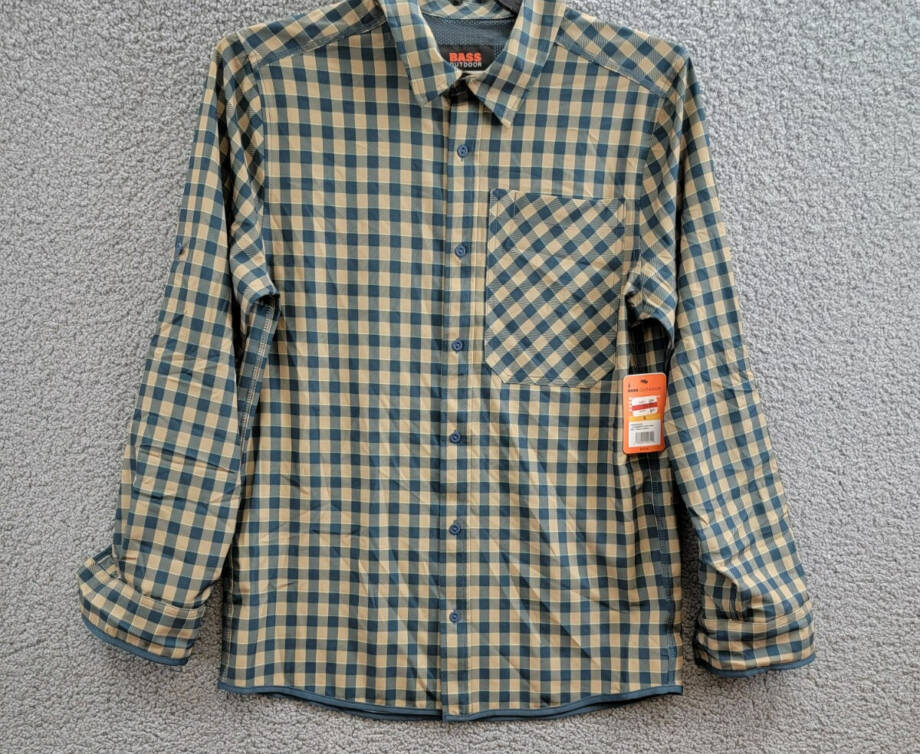 BASS OUTDOOR Cool Plaid Long-Sleeve Shirt Mens S Kelp Small Buffalo Patch Pocket