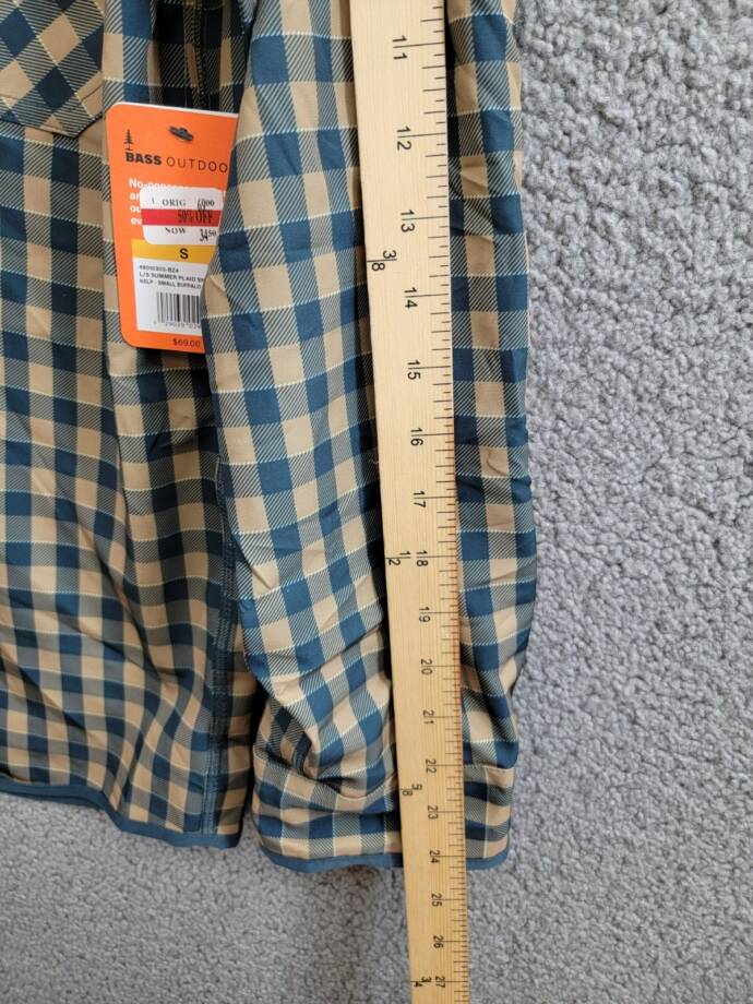BASS OUTDOOR Cool Plaid Long-Sleeve Shirt Mens S Kelp Small Buffalo Patch Pocket