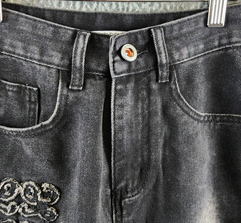 MADONNA & CO. Mini Denim Skirt Women's S Black Faded Zip Fly & Button Closure