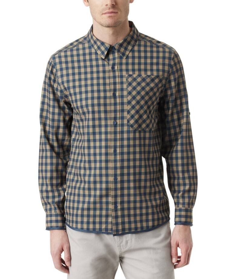 Bass Outdoor Cool Plaid Long-Sleeve Shirt Men's L Kelp Small Buffalo Collared