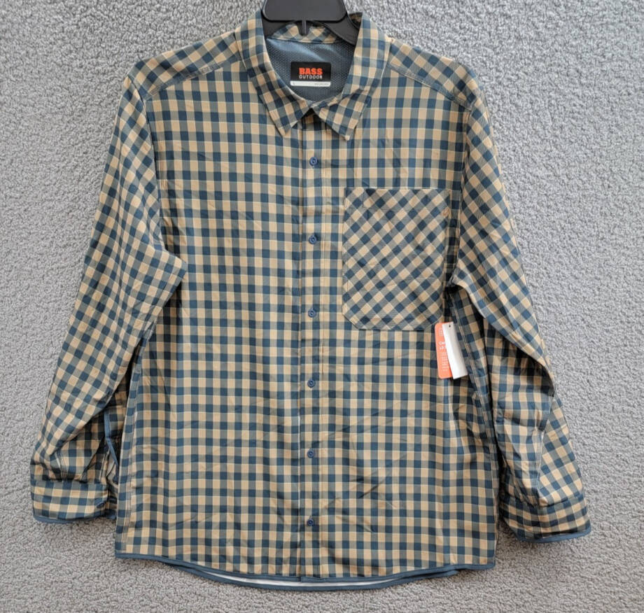 Bass Outdoor Cool Plaid Long-Sleeve Shirt Men's L Kelp Small Buffalo Collared