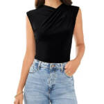 VINCE CAMUTO Draped Crossover Top Women's XL Black Solid Sleeveless Pullover