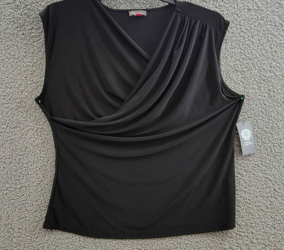 VINCE CAMUTO Draped Crossover Top Women's XL Black Solid Sleeveless Pullover