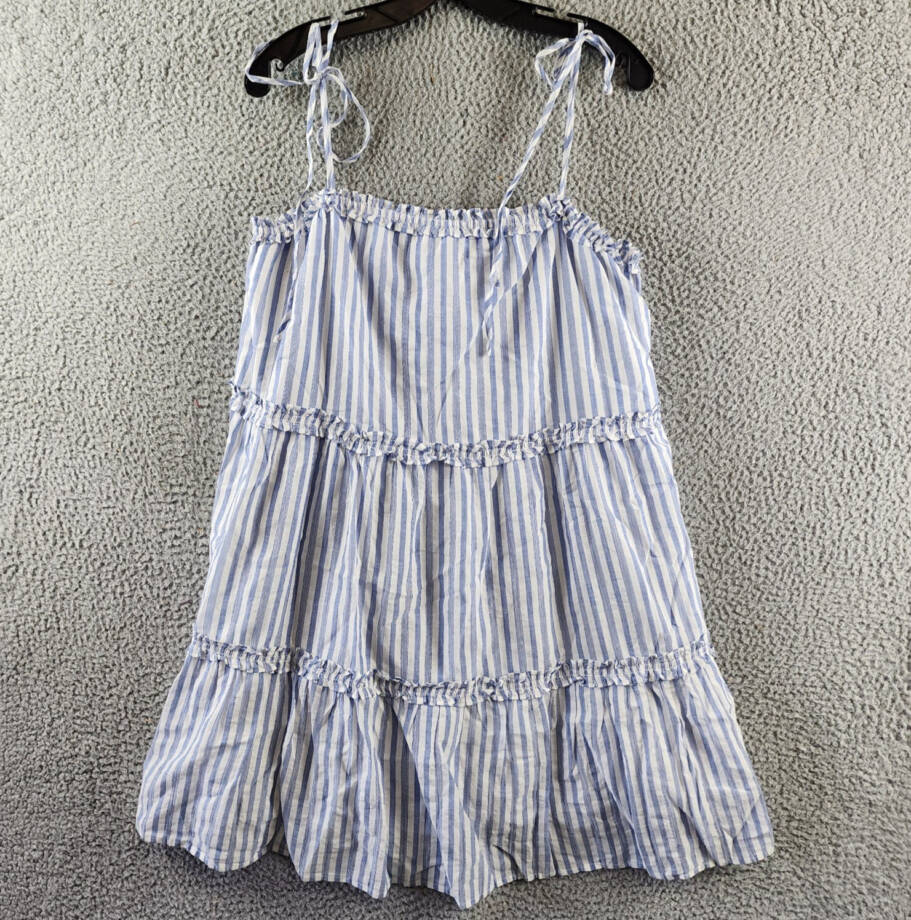 Rails Caralyn Striped Ruffle Trim Dress Women's L Blue/White Sleeveless Pullover