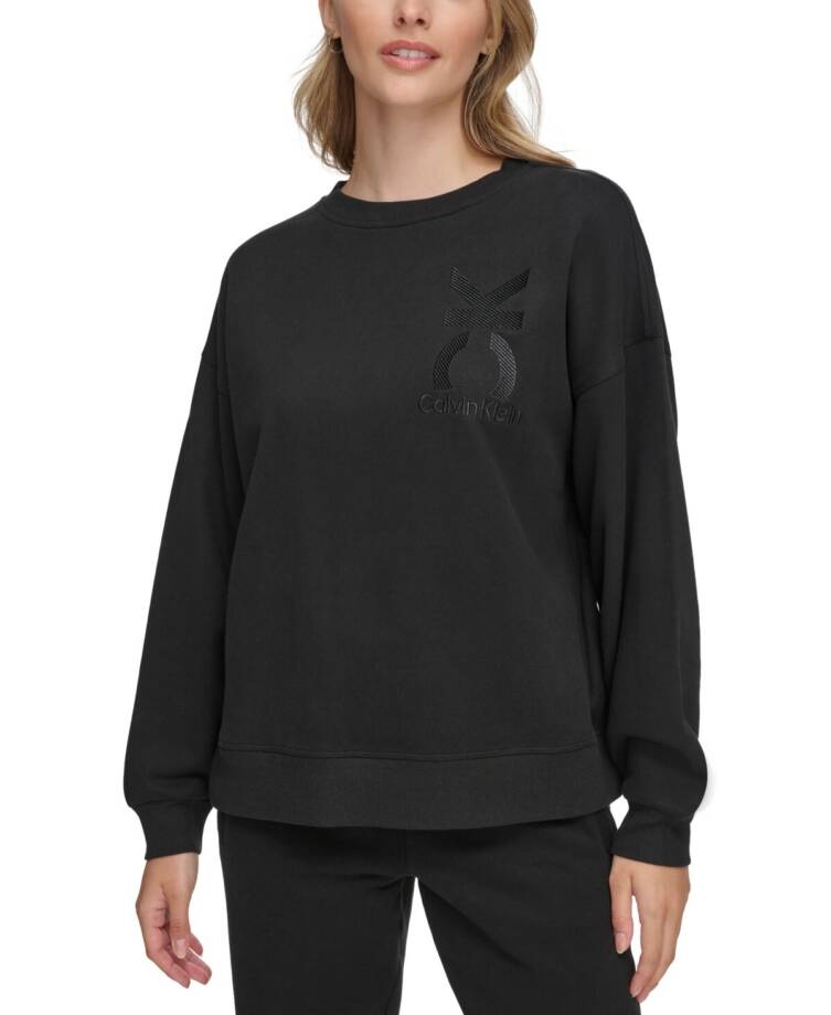 Calvin Klein Oversized Logo Crewneck Sweatshirt Women's M Black Pullover L/S