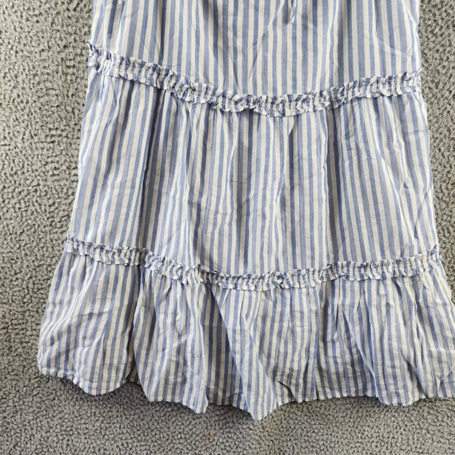 Rails Caralyn Striped Ruffle Trim Dress Women's L Blue/White Sleeveless Pullover