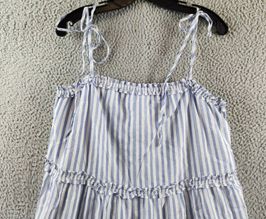 Rails Caralyn Striped Ruffle Trim Dress Women's L Blue/White Sleeveless Pullover