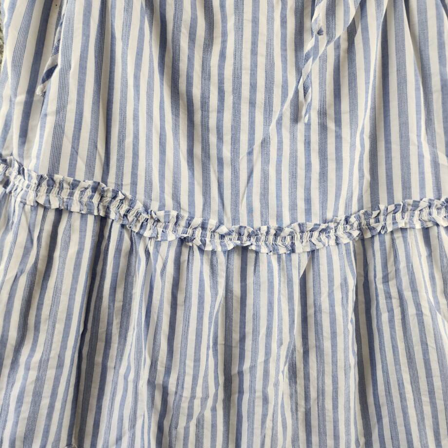 Rails Caralyn Striped Ruffle Trim Dress Women's L Blue/White Sleeveless Pullover