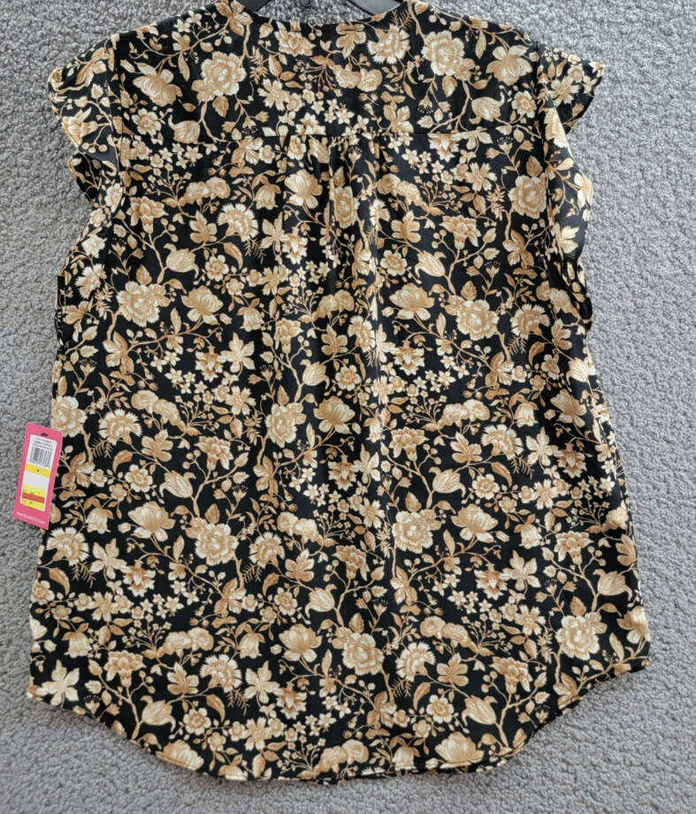 Vince Camuto Floral-Print Flutter-Sleeve Top Women's M Multi V-Neck Pullover