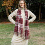Barbour Hailes Tartan Scarf Women's One Size Cabernet Fringe Edges~
