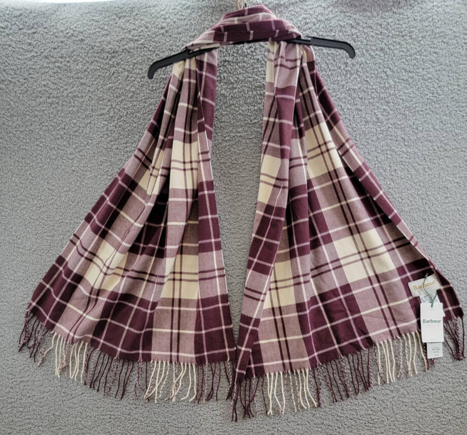 Barbour Hailes Tartan Scarf Women's One Size Cabernet Fringe Edges~
