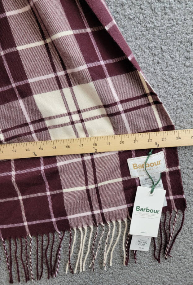 Barbour Hailes Tartan Scarf Women's One Size Cabernet Fringe Edges~
