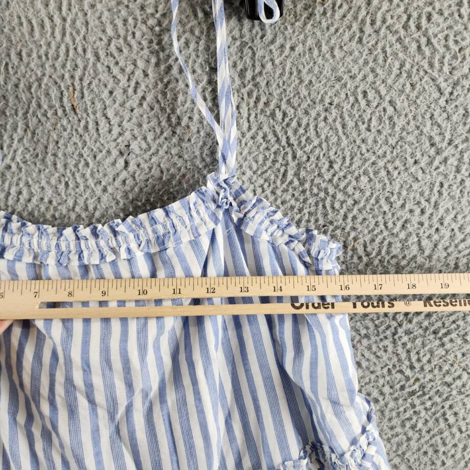 Rails Caralyn Striped Ruffle Trim Dress Women's L Blue/White Sleeveless Pullover