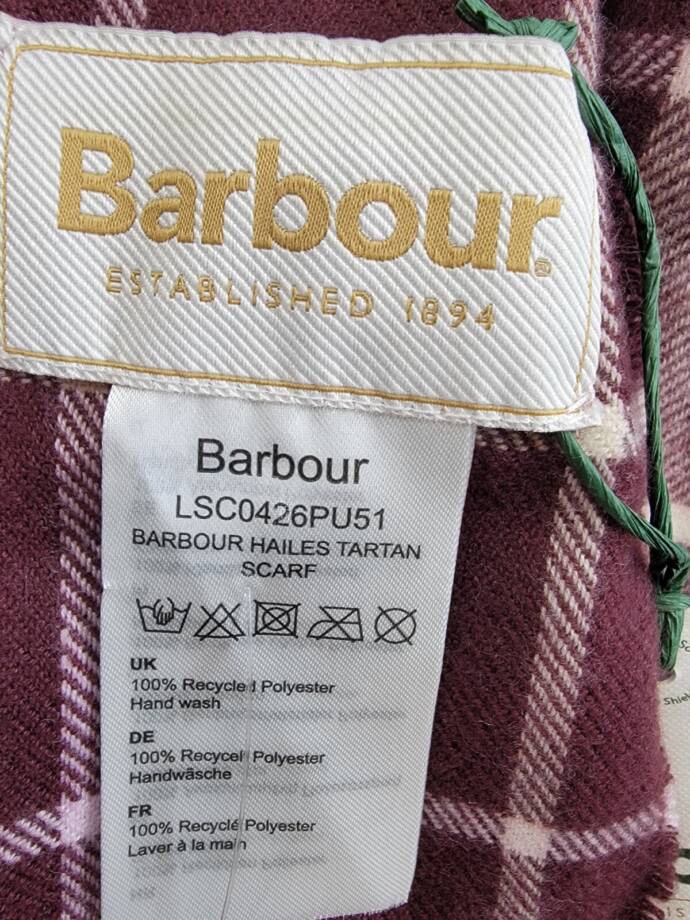 Barbour Hailes Tartan Scarf Women's One Size Cabernet Fringe Edges~
