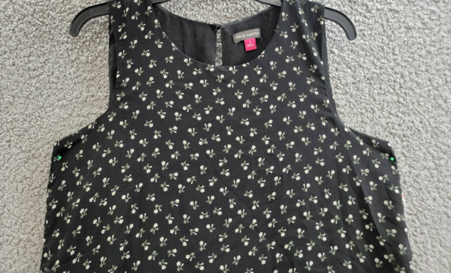 Vince Camuto Floral Crewneck Keyhole-Back Tank Top Women's S Rich Black Pullover