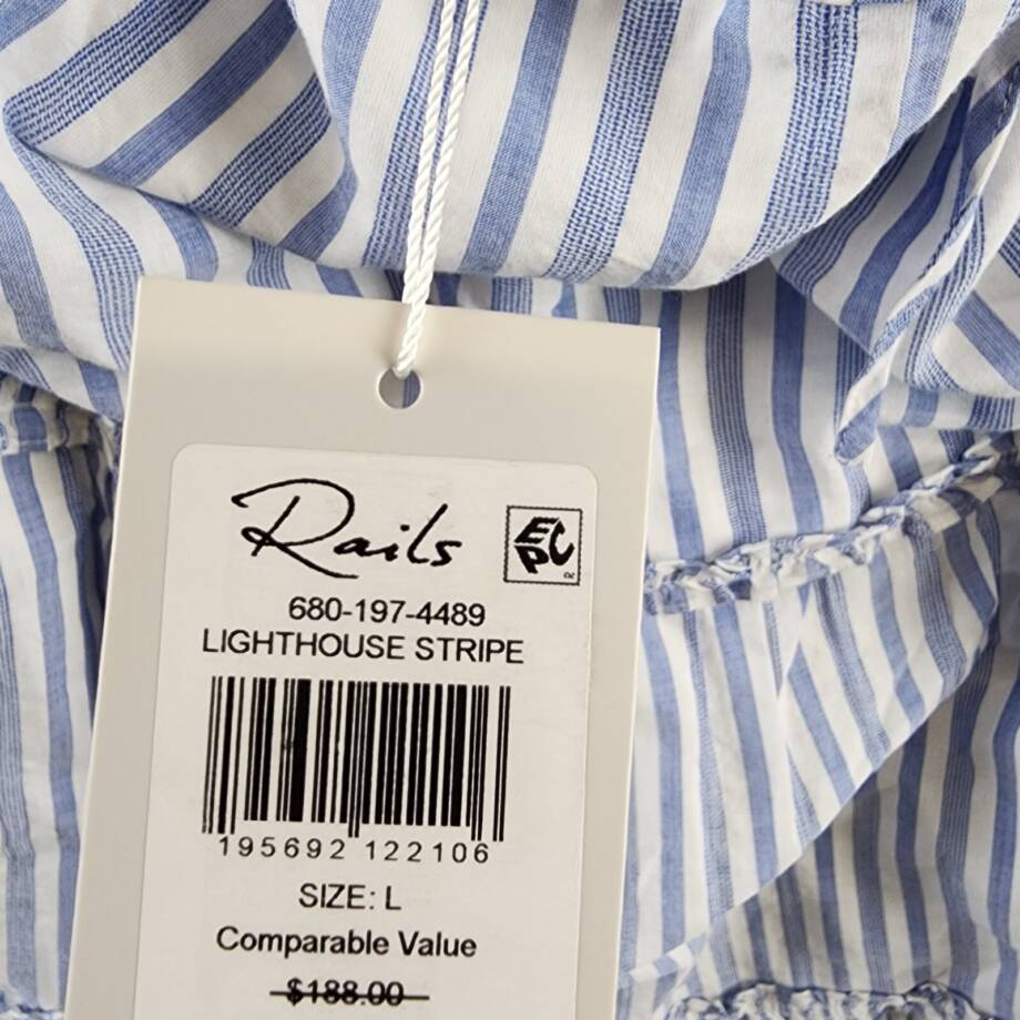 Rails Caralyn Striped Ruffle Trim Dress Women's L Blue/White Sleeveless Pullover