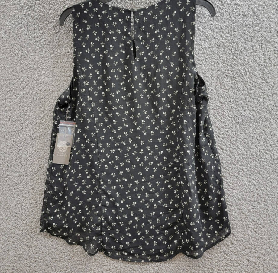 Vince Camuto Floral Crewneck Keyhole-Back Tank Top Women's S Rich Black Pullover