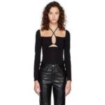 FRAME Strappy Knit Top Women's XL Noir Solid Long Sleeve Back Tie Closure