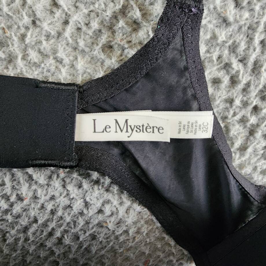 Le Mystère Sheer Seduction Wireless Bra Women's 32C Black Hook & Eye Closure