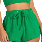 Elan Elastic Waistband Swim Cover Up Shorts Women's S Green Bright Solid Pull On