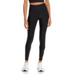AQUA Athletic Foil Star High Rise Ankle Leggings Women's XS Black Elastic Waist