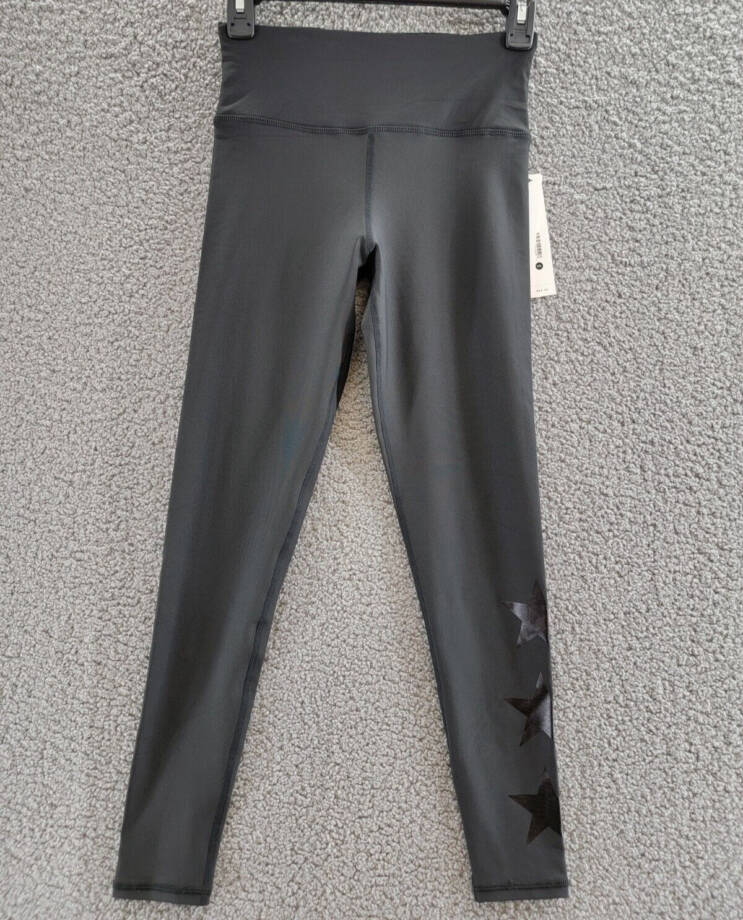 AQUA Athletic Foil Star High Rise Ankle Leggings Women's XS Black Elastic Waist
