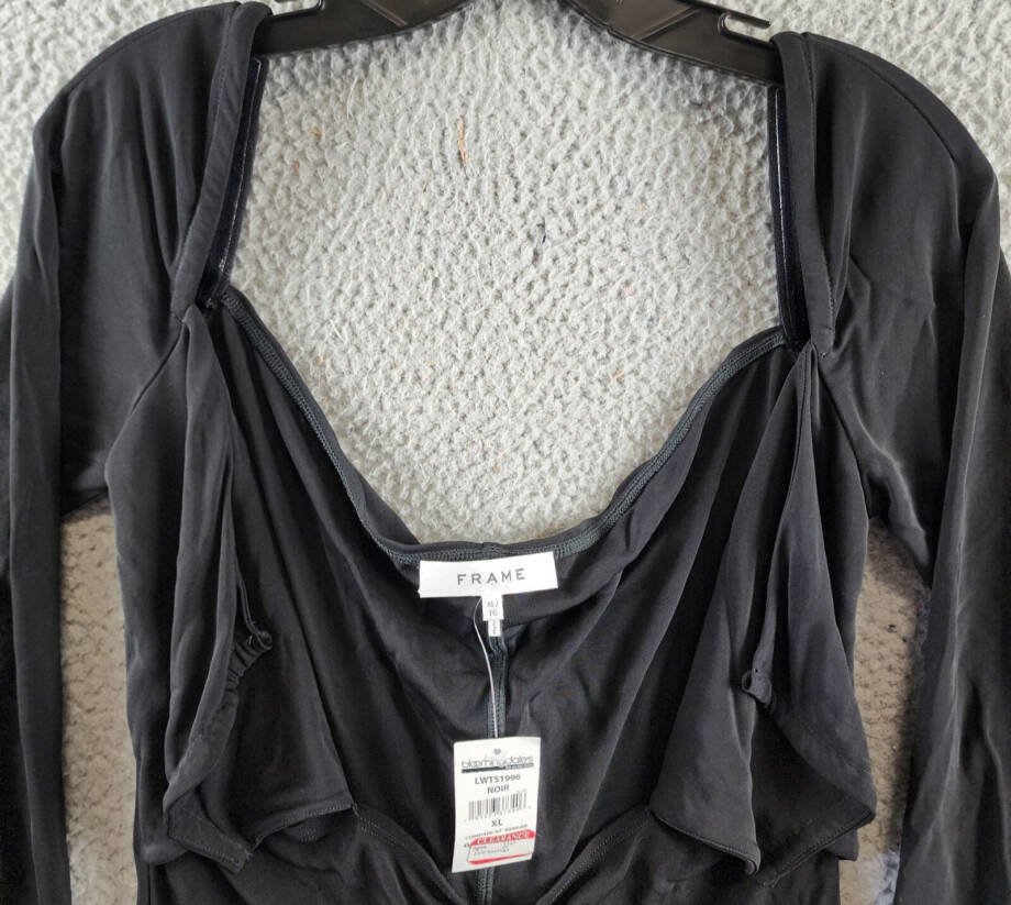 FRAME Strappy Knit Top Women's XL Noir Solid Long Sleeve Back Tie Closure