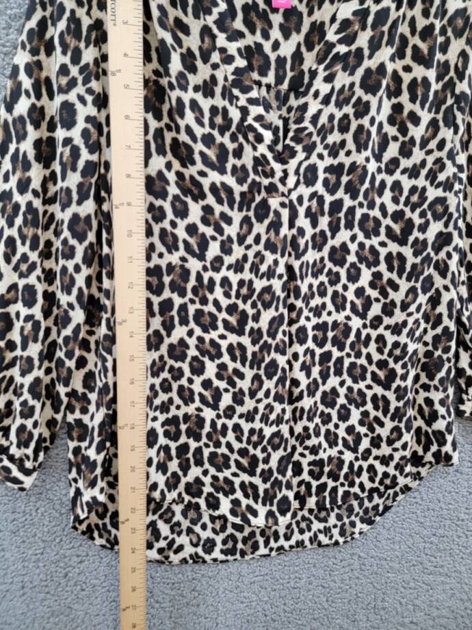 Vince Camuto Leopard Print V-Neck Top Women's S Rich Black Multi 3/4 Sleeve