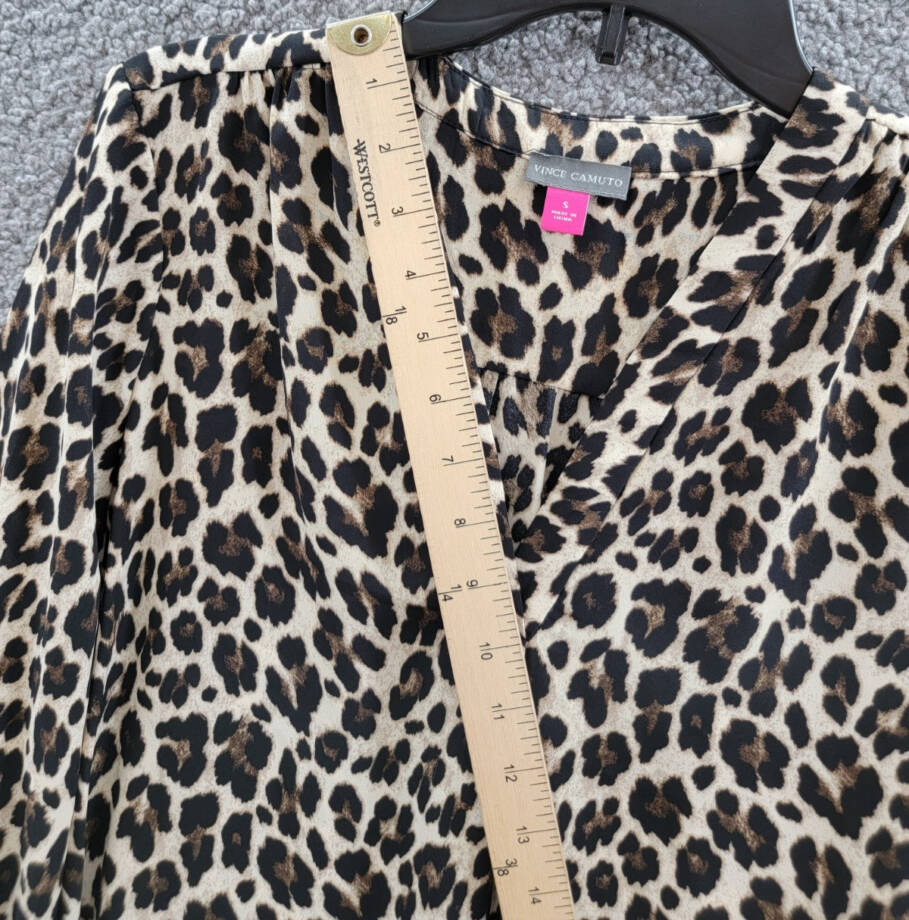 Vince Camuto Leopard Print V-Neck Top Women's S Rich Black Multi 3/4 Sleeve