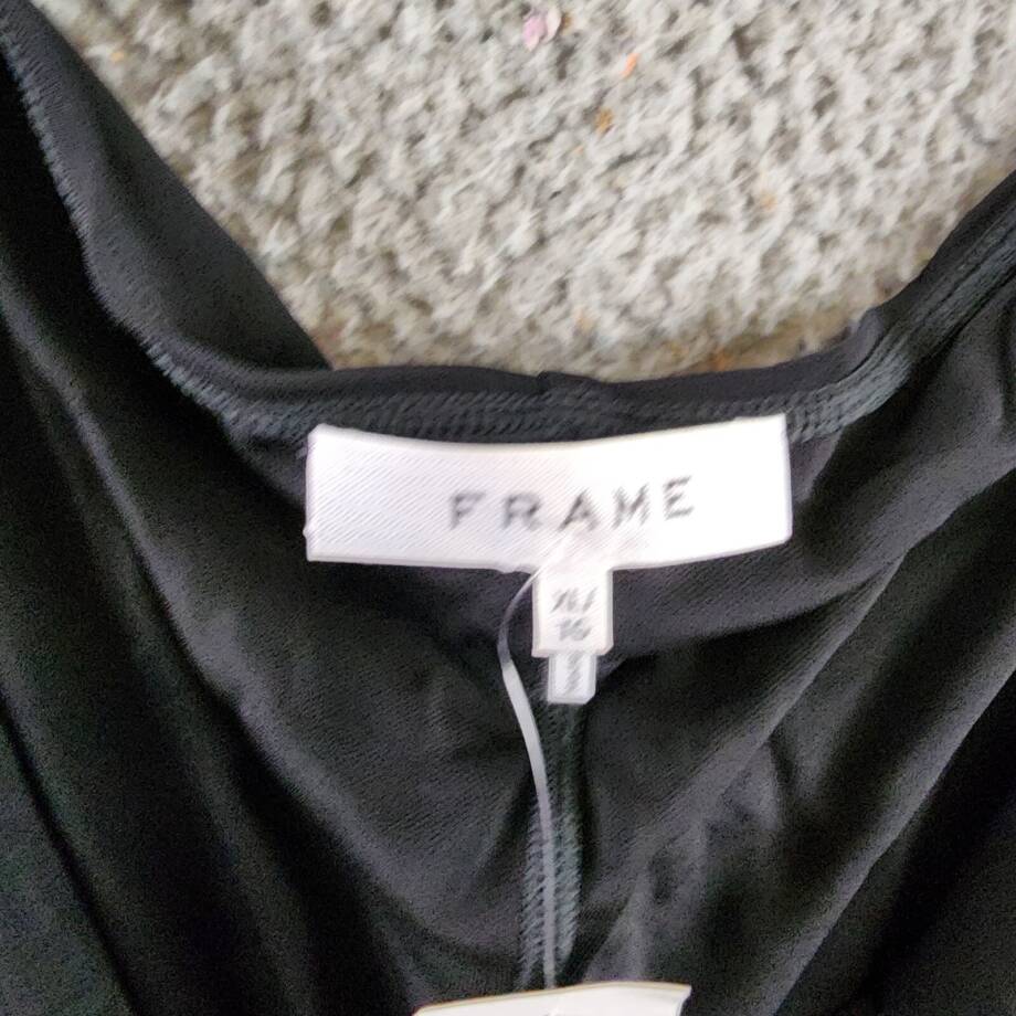 FRAME Strappy Knit Top Women's XL Noir Solid Long Sleeve Back Tie Closure