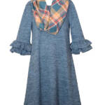 Bonnie Jean Quarter Double Bell Sleeve Knit Dress with Scarf Set Girls 14 Blue~