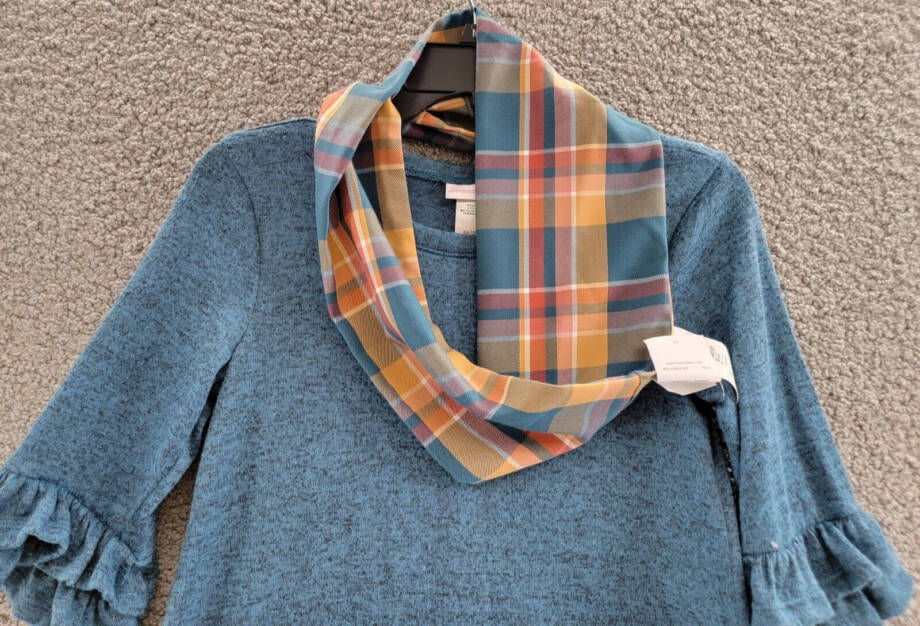 Bonnie Jean Quarter Double Bell Sleeve Knit Dress with Scarf Set Girls 14 Blue~