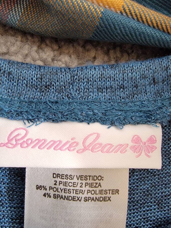 Bonnie Jean Quarter Double Bell Sleeve Knit Dress with Scarf Set Girls 14 Blue~
