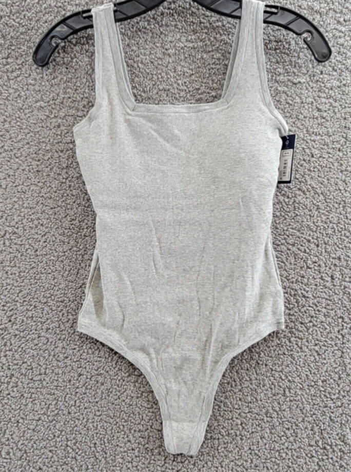 Gap GapBody Logo Comfort Thong Bodysuit Women's S Heather Gray Removable Cups