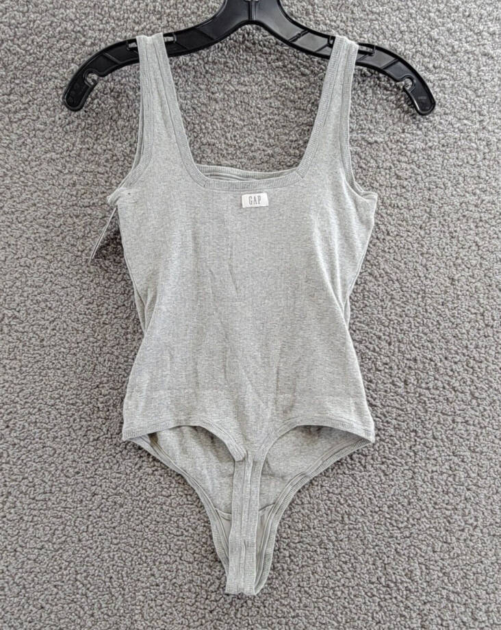Gap GapBody Logo Comfort Thong Bodysuit Women's S Heather Gray Removable Cups