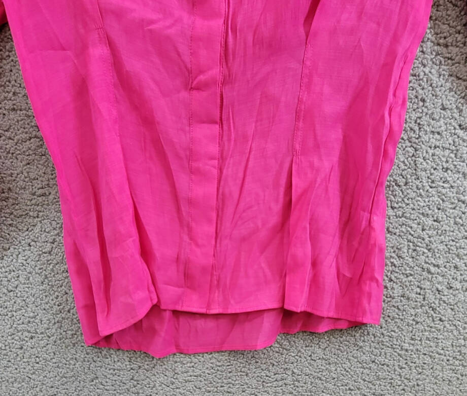 Gracia Faux Peal Trim Collar Top Women's S Fuchsia Button Front Placket L/S